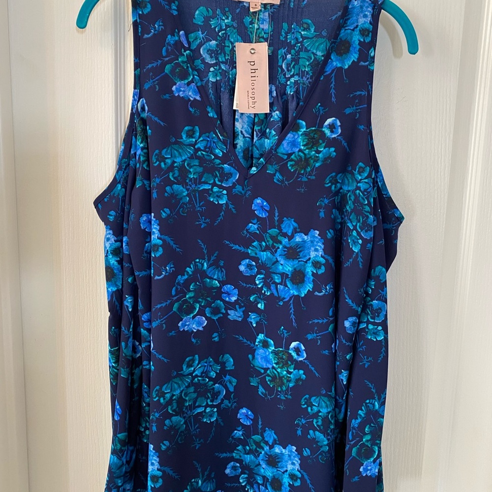 Philosophy Navy and Teal Floral Blouse